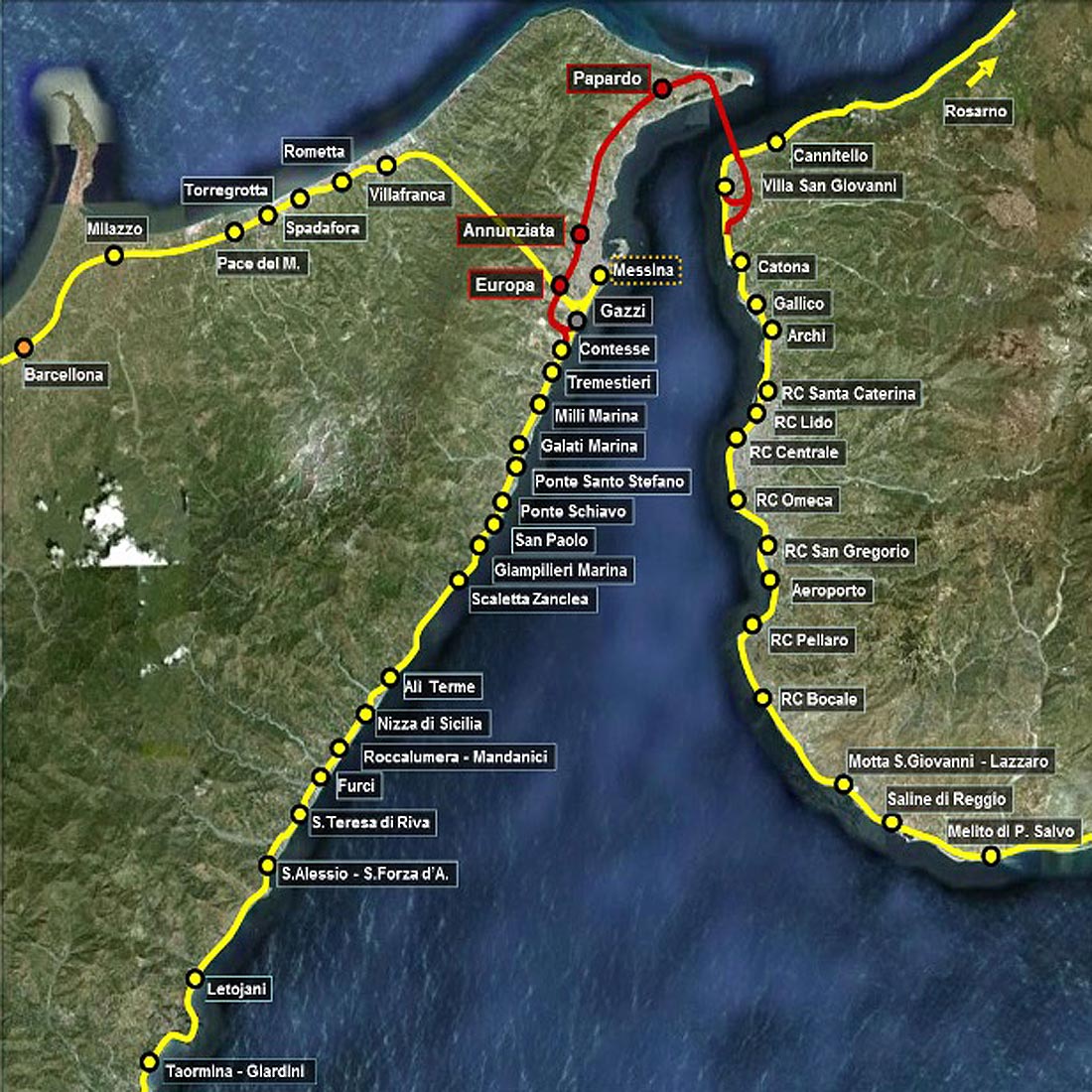 Sistema metropolitano per la zona attorno allo Stretto